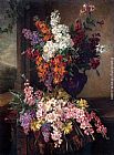 Draped Paintings - Cherry Blossom on Draped Table by Jean Pierre Lays